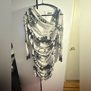 ZARA NEWS PAPER PRINT LONG SLEEVE DRESS